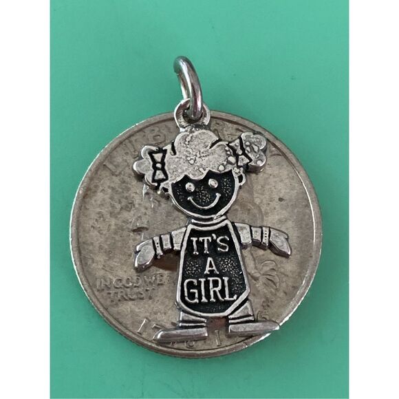 Girl It’s a Girl Sterling Silver Jewelry Charm #family - Picture 2 of 3